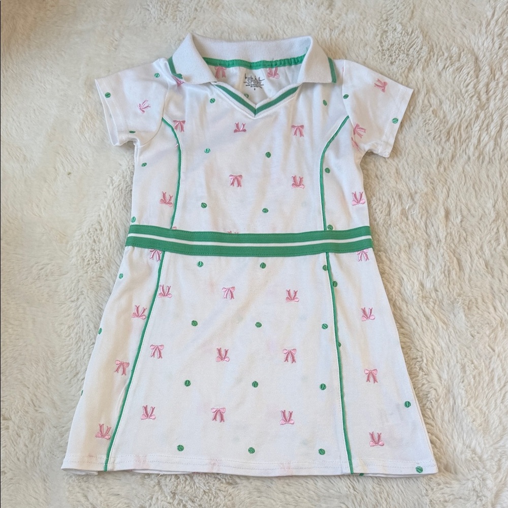 Nicole Miller White Kids Dress with Pink Bow and Green Accents